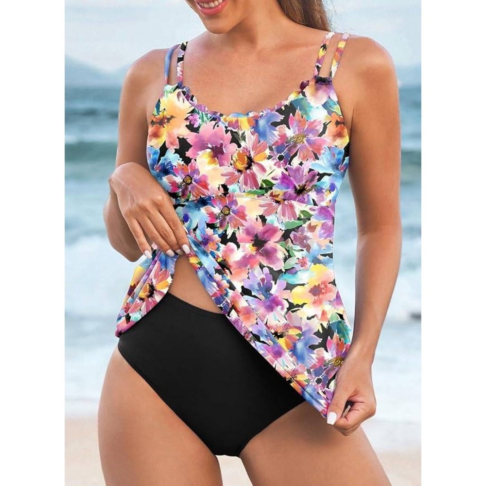 MSRP $44 Aleumdr Women's XL Tankini Bathing Suit 2 Piece Tummy Control Swimsuit